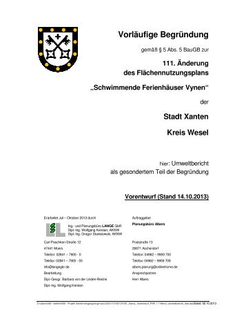 Vorläufige Begründung - im Rathaus der Stadt Xanten