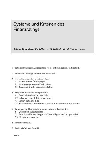 Systeme und Kriterien des Finanzratings - Rating & Risk Consulting