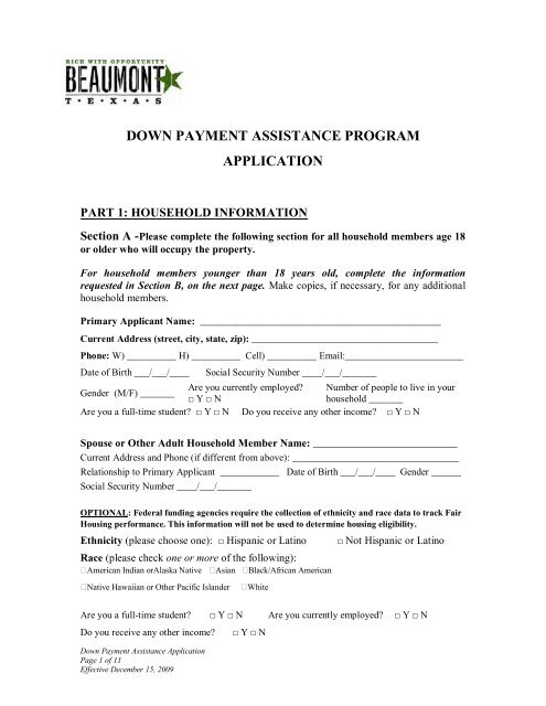 federal programs for down payment assistance