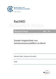 Soziale Ungleichheit von Geisteswissenschaftlern im Beruf - RatSWD