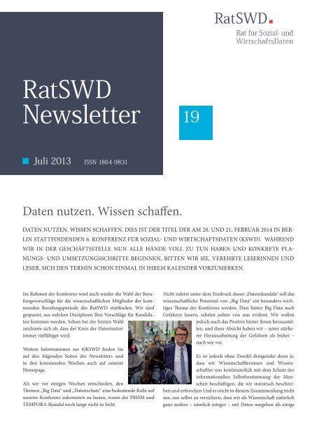 RatSWD Newsletter Nr. 19 - Juli 2013