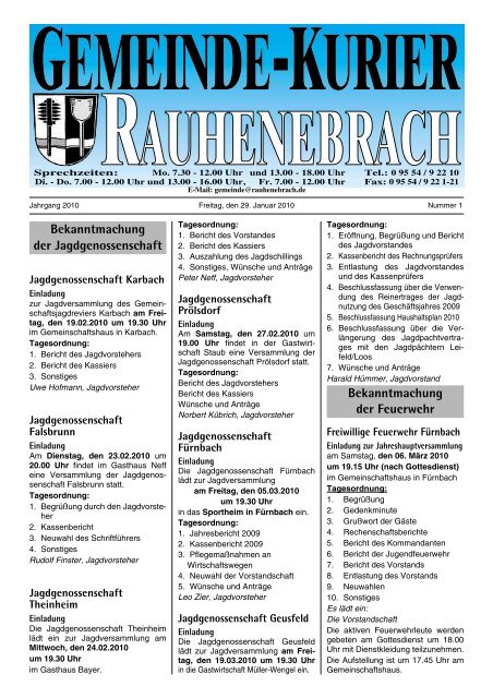 Bekanntmachung der Jagdgenossenschaft ... - Rauhenebrach