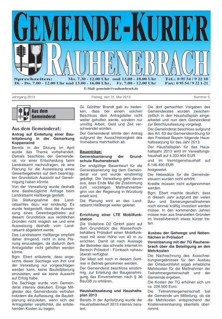Aus dem Gemeinderat: - Gemeinde Rauhenebrach