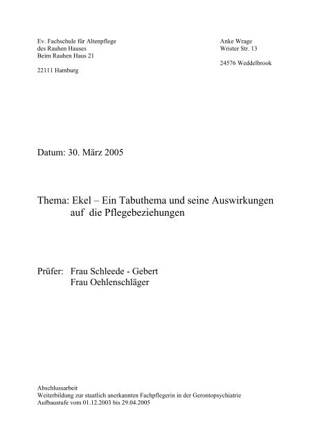 Thema Ekel A Ein Tabuthema Und Seine Das Rauhe Haus