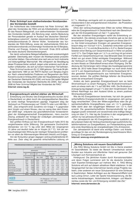 berg bau Zeitschrift für Rohstoffgewinnung, Energie, Umwelt - RDB eV