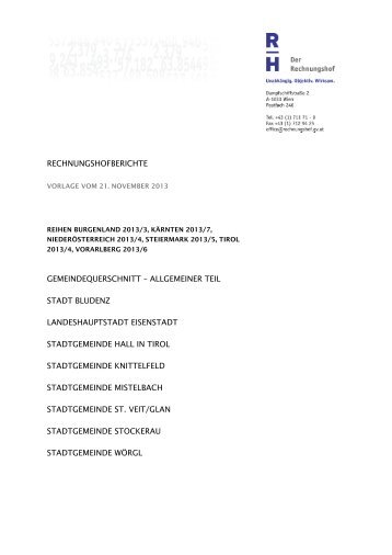 rechnungshofberichte gemeindequerschnitt – allgemeiner teil stadt ...