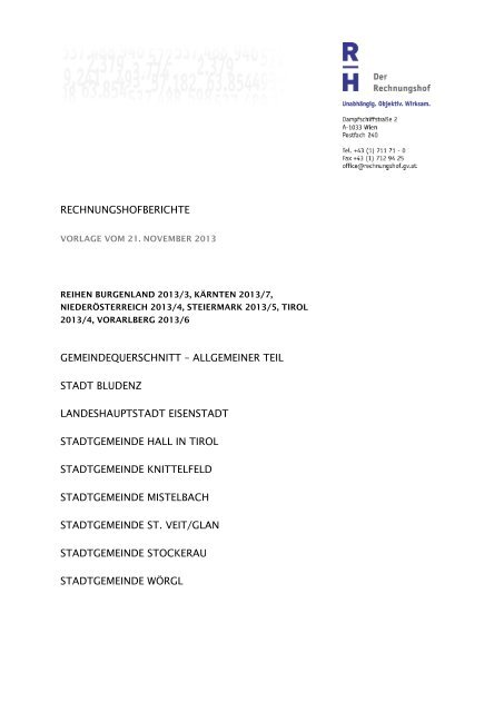 rechnungshofberichte gemeindequerschnitt – allgemeiner teil stadt ...