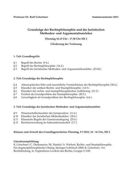 Grundzüge der Rechtsphilosophie und der Juristischen Methoden ...