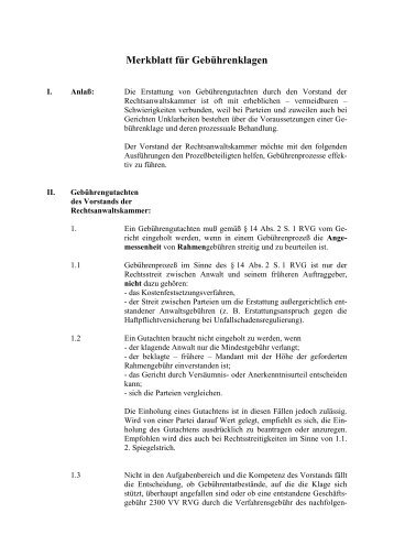 Merkblatt für Gebührenklagen - Rechtsanwaltskammer Freiburg