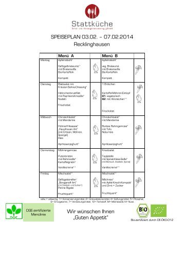 SPEISEPLAN 03.02. – 07.02.2014 Recklinghausen Wir wünschen ...