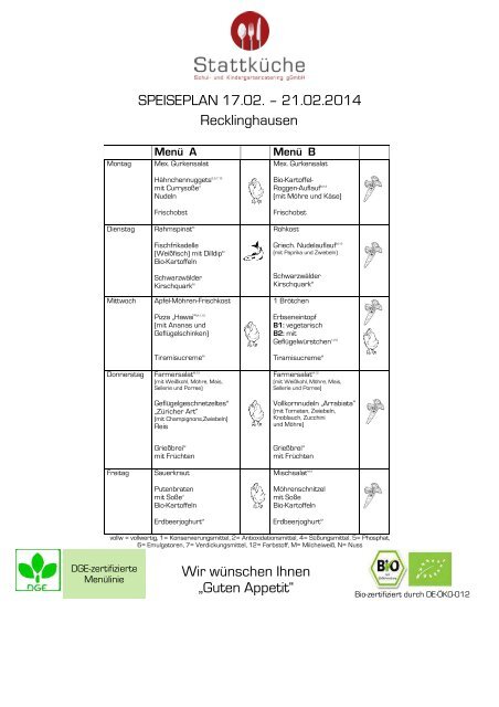 SPEISEPLAN 03.02. – 07.02.2014 Recklinghausen Wir wünschen ...