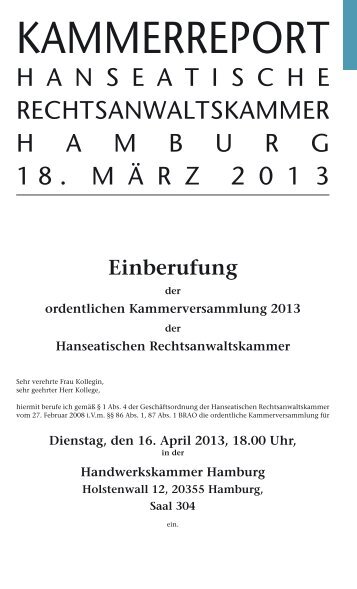 KAMMERREPORT - Hanseatische Rechtsanwaltskammer Hamburg