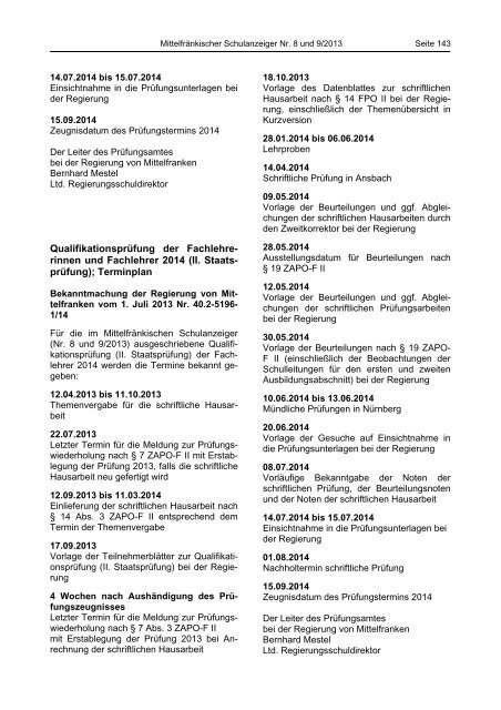 Schulanzeiger 08/09 2013 - Regierung von Mittelfranken - Bayern