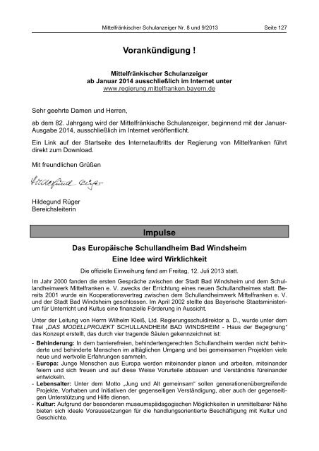 Schulanzeiger 08/09 2013 - Regierung von Mittelfranken - Bayern