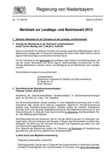 Merkblatt Wahlen - Die Regierung von Niederbayern
