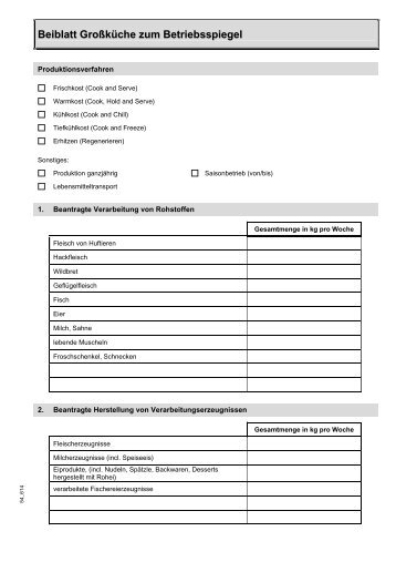 Betriebsspiegel (Beiblatt Großküche) - Regierung von Oberfranken