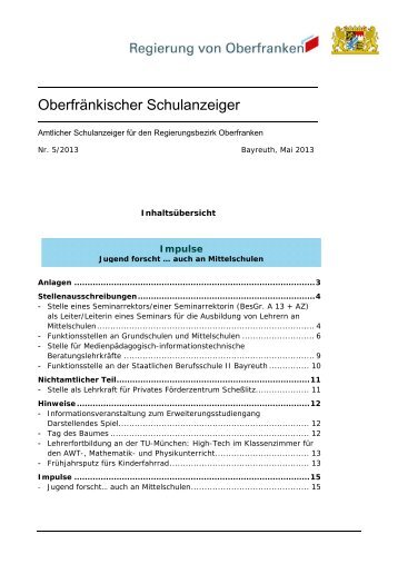 Oberfränkischer Schulanzeiger 05/2013 - Regierung von Oberfranken