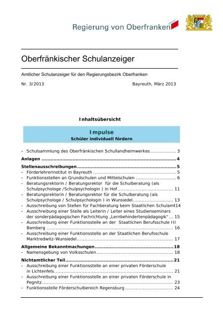 Oberfränkischer Schulanzeiger - Regierung von Oberfranken - Bayern