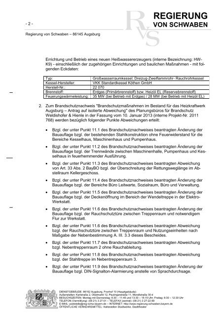 Genehmigungsbescheides - Regierung von Schwaben - Bayern