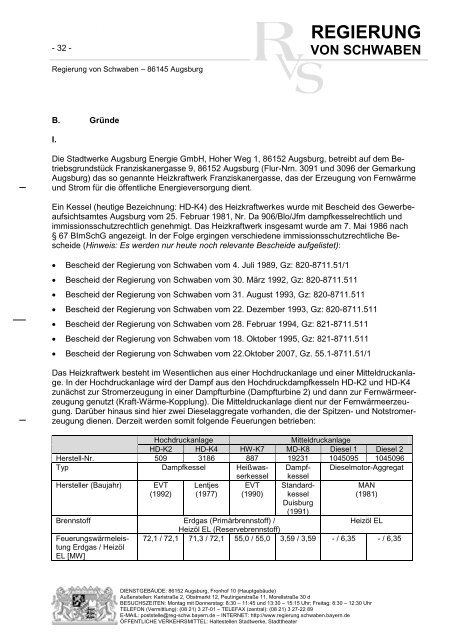 Genehmigungsbescheides - Regierung von Schwaben - Bayern