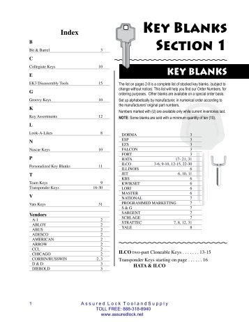 Key Blanks Section 1 - Assured Locksmith Tool and Supply
