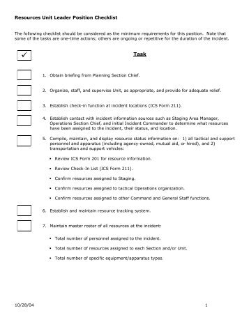 Resources Unit Leader Position Checklist