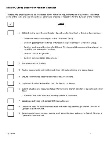 Division/Group Supervisor Position Checklist