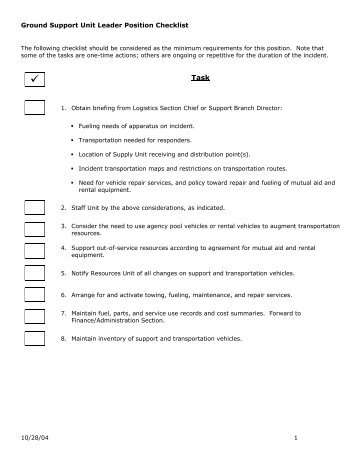 Ground Support Unit Leader Position Checklist