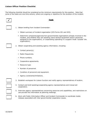 Liaison Officer Position Checklist