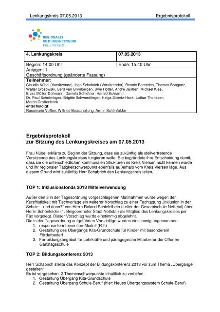 Protokoll Lenkungskreis vom 07.05.2013 - Regionale ...