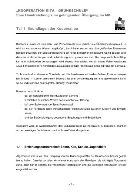 Kooperation Kita â Grundschule - Regionale Bildungsnetzwerke