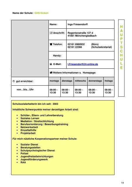 - Verzeichnis Schulsozialarbeit 09.06.11 - Regionale ...