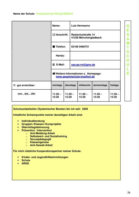 - Verzeichnis Schulsozialarbeit 09.06.11 - Regionale ...