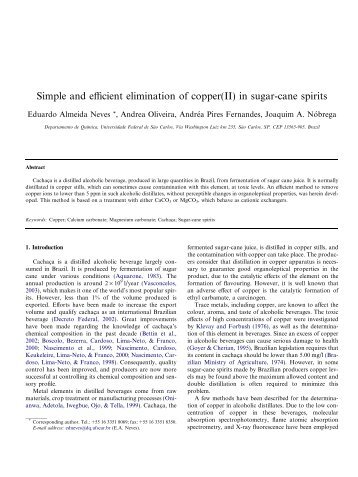 Simple and efficient elimination of copper(II) in sugar-cane spirits