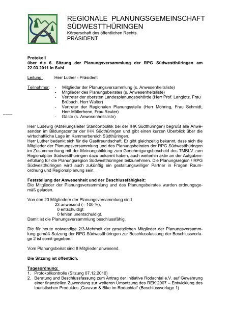 Protokoll - Regionale Planungsgemeinschaften in Thüringen