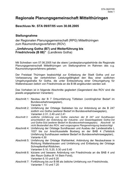 Beschluss STA 09/07/05 - Regionale Planungsgemeinschaften in ...