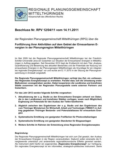 REGIONALE PLANUNGSGEMEINSCHAFT MITTELTHÜRINGEN