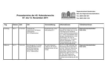 Pressetermine - Regionalverband SaarbrÃ¼cken