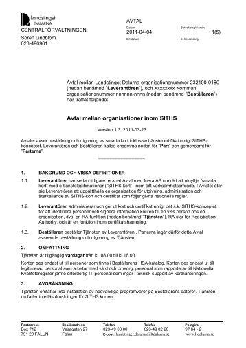 Avtal mellan organisationer inom SITHS - Region Dalarna