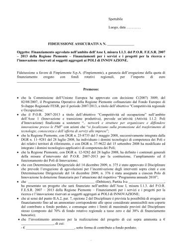 Schema di fideiussione assicurativa - Finanziamento - Finpiemonte