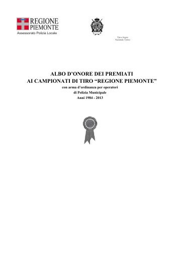Albo d'onore dei premiati ai Campionati di Tiro - Regione Piemonte