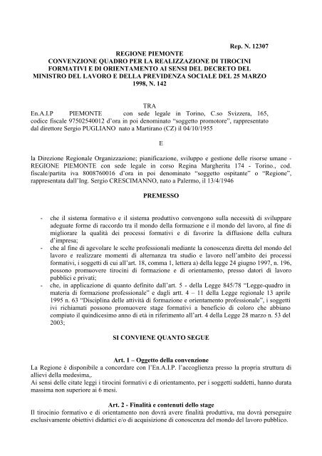 En.A.I.P. Piemonte - Convenzione - Regione Piemonte