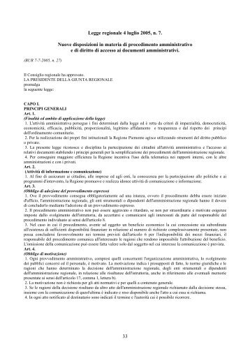 Legge Regionale 4 luglio 2005, n. 7 - Regione Piemonte