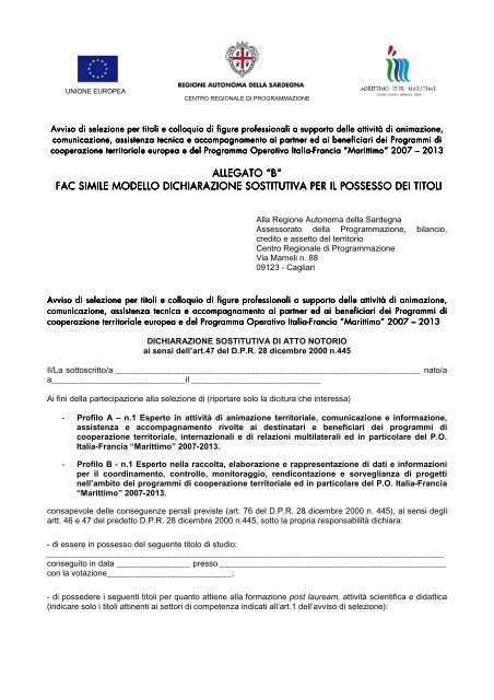 Allegato B Fac Simile Autocertificazione Sardegnaprogrammazione