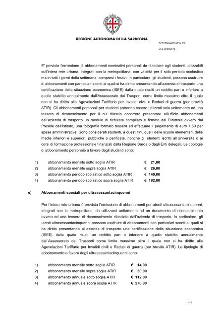 Determinazione n. 582 del 30/08/2010 - Regione Autonoma della ...