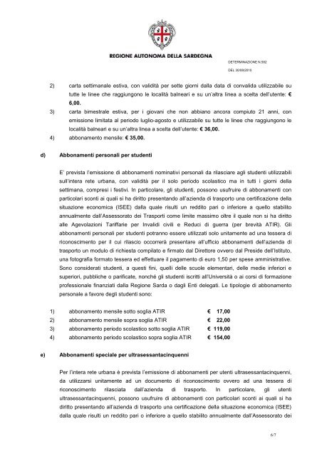 Determinazione n. 582 del 30/08/2010 - Regione Autonoma della ...