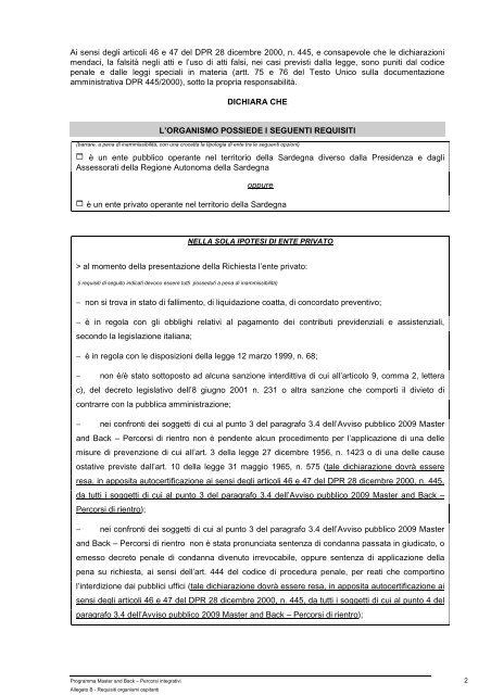 Allegato B - Requisiti Organismi ospitanti - Regione Autonoma della ...