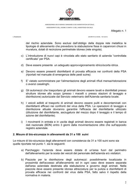 Allegato n.1) Misure di biosicurezza 2012 - 2013 [file.pdf] - Regione ...