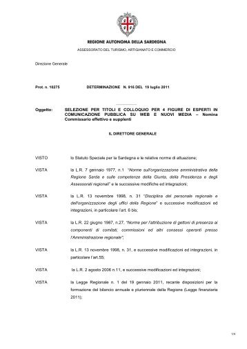 Determinazione n. 916 del 19 luglio 2011 - Regione Autonoma della ...