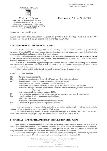Regione Siciliana CIRCOLARE nÂ° 291 del 24 -1 -2001